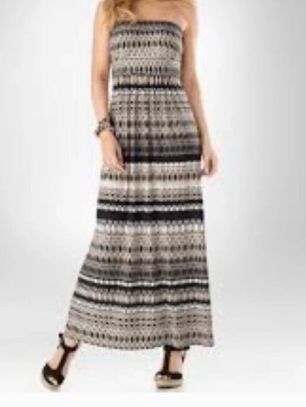 Soma Maxi Dress Strapless Casual Stretch Jersey Neutral Coastal Size XL
